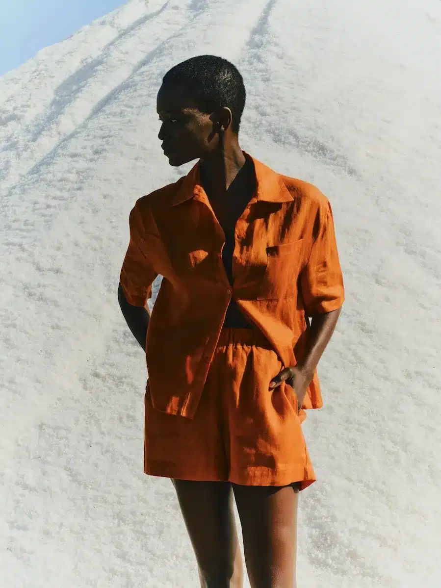 Vanessa Sposi orange linen shirt and short