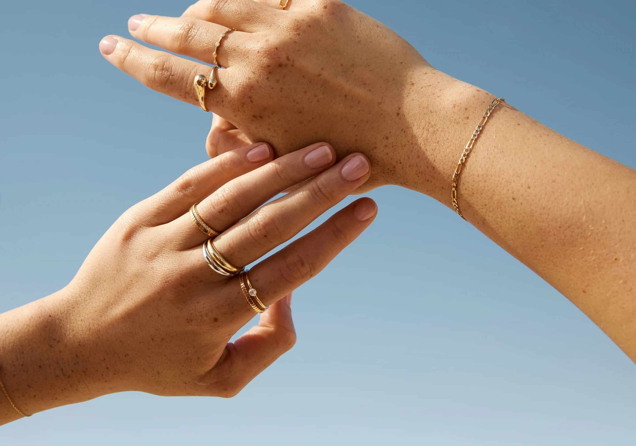 Swedish jewellery brand Akind. Gold ring stacks made in Europe