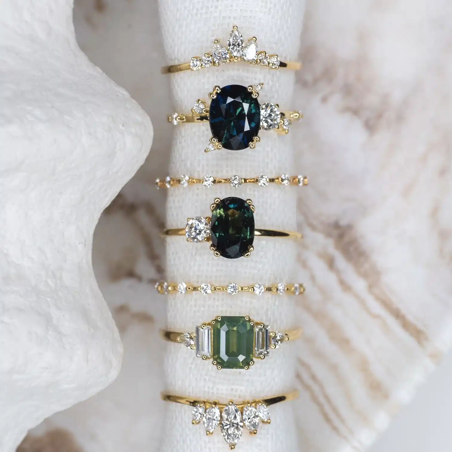 Lelya Jewellery golden diamond rings and golden sapphire rings