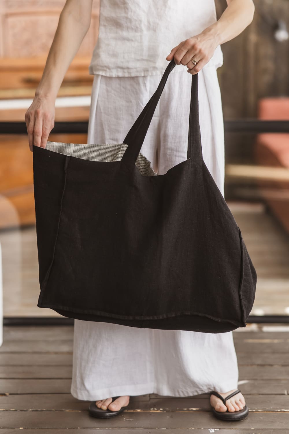 Black Linen Tote Bag by Old Linen Mill.