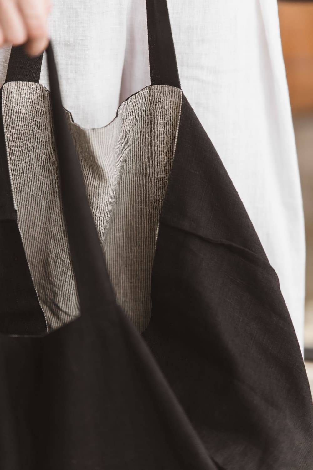 Black Linen Tote Bag by Old Linen Mill.