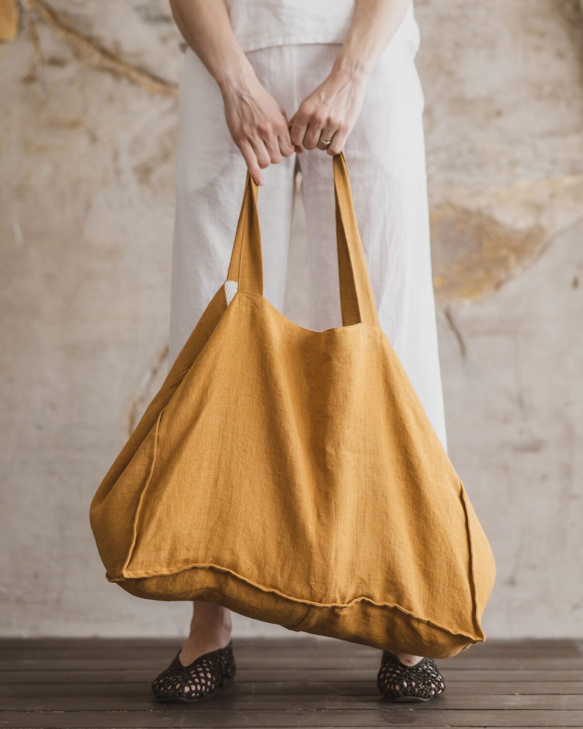 Honey Gold Linen Tote Bag by Old Linen Mill.