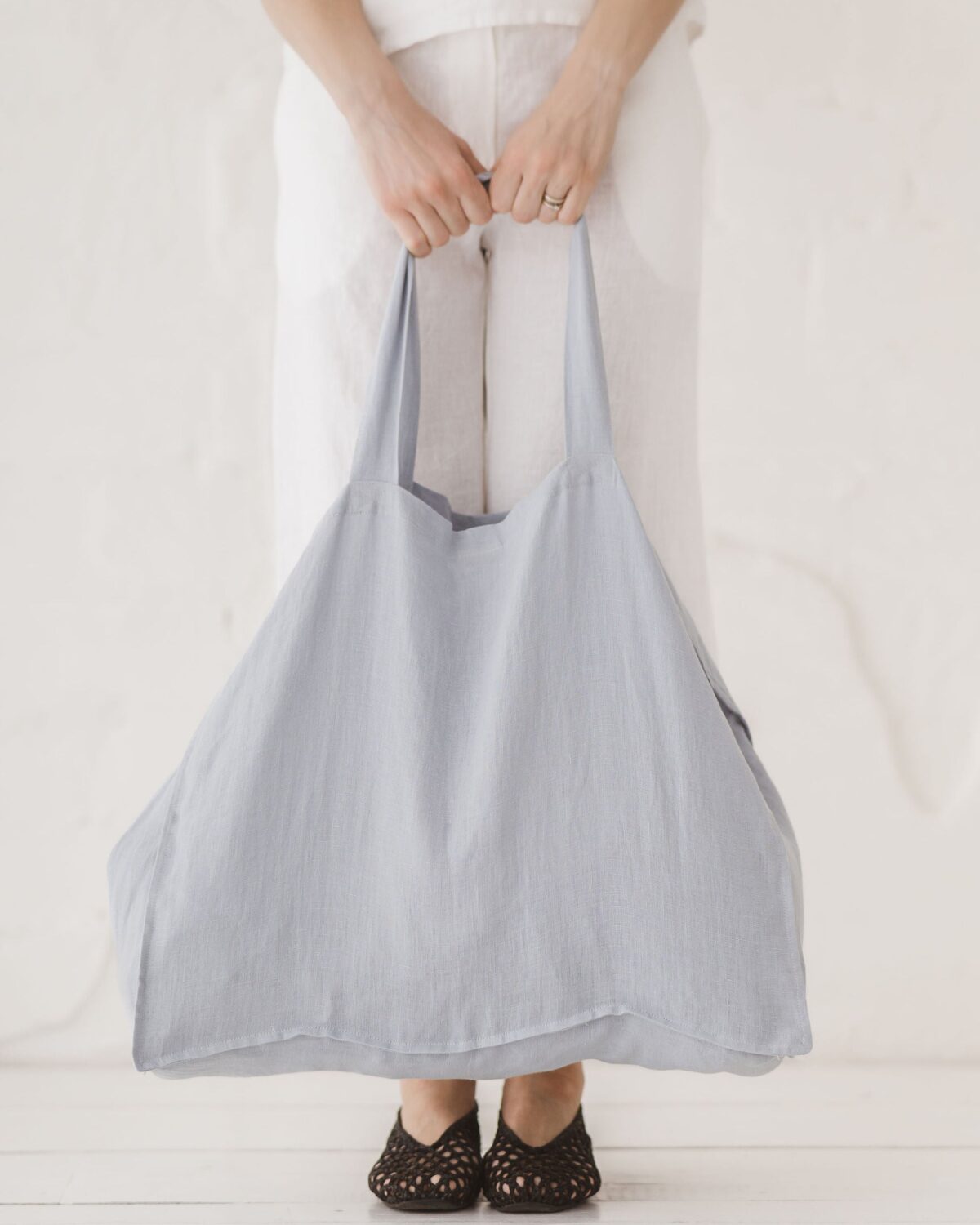 Ice Blue Linen Tote Bag by Old Linen Mill.