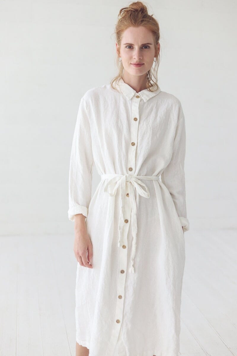 Linen Soft Long Dress with Belt by Old Linen Mill.