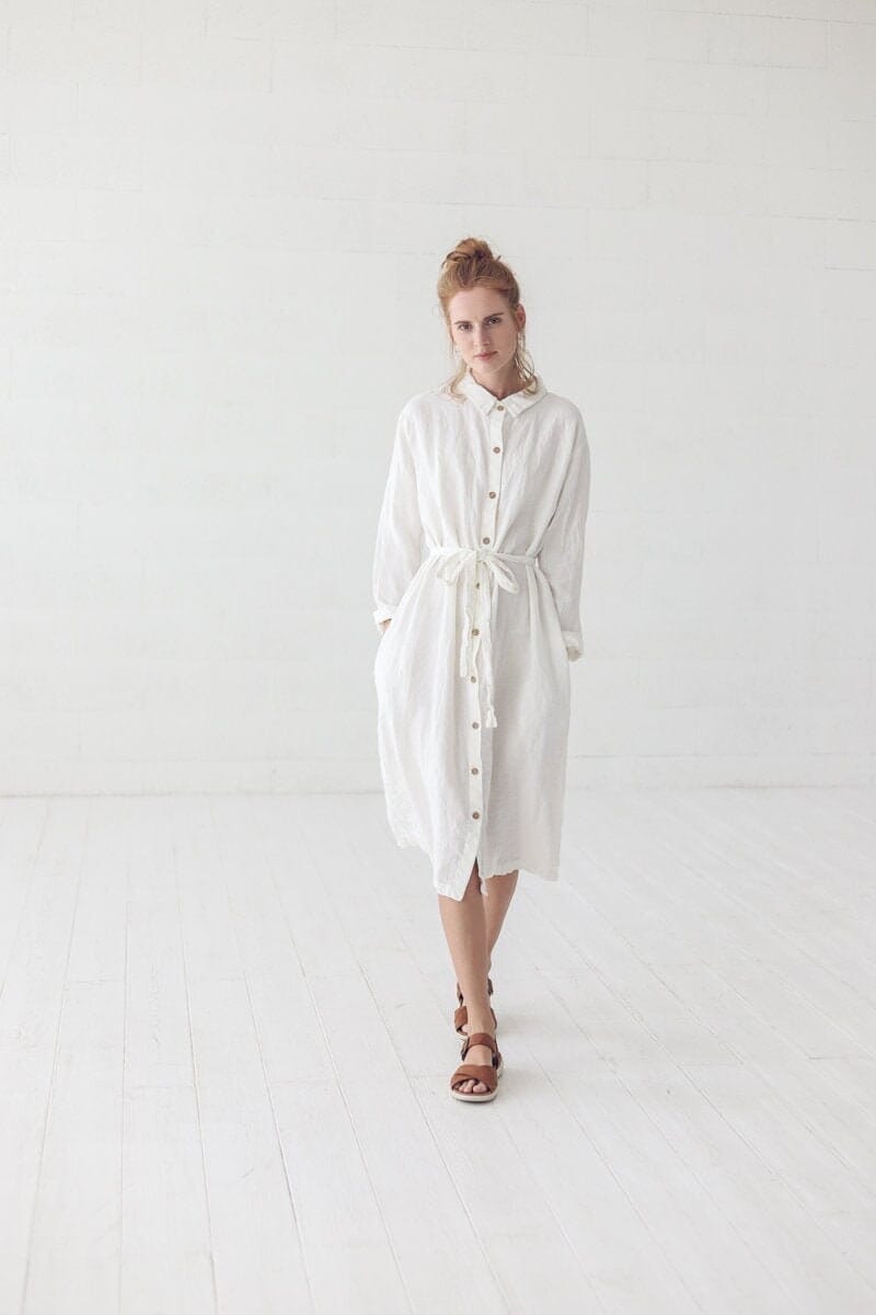 Linen Soft Long Dress with Belt by Old Linen Mill.
