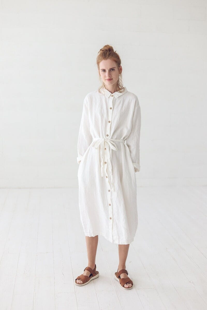 Linen Soft Long Dress with Belt by Old Linen Mill.