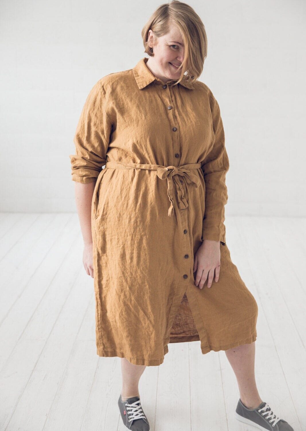 Oversized Linen Shirt Dress with Belt by Old Linen Mill.