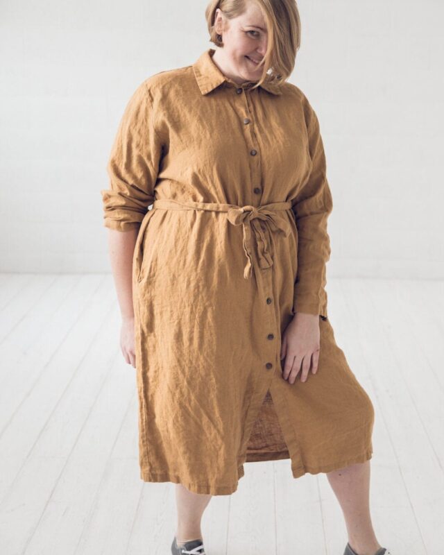Oversized Linen Shirt Dress with Belt by Old Linen Mill.
