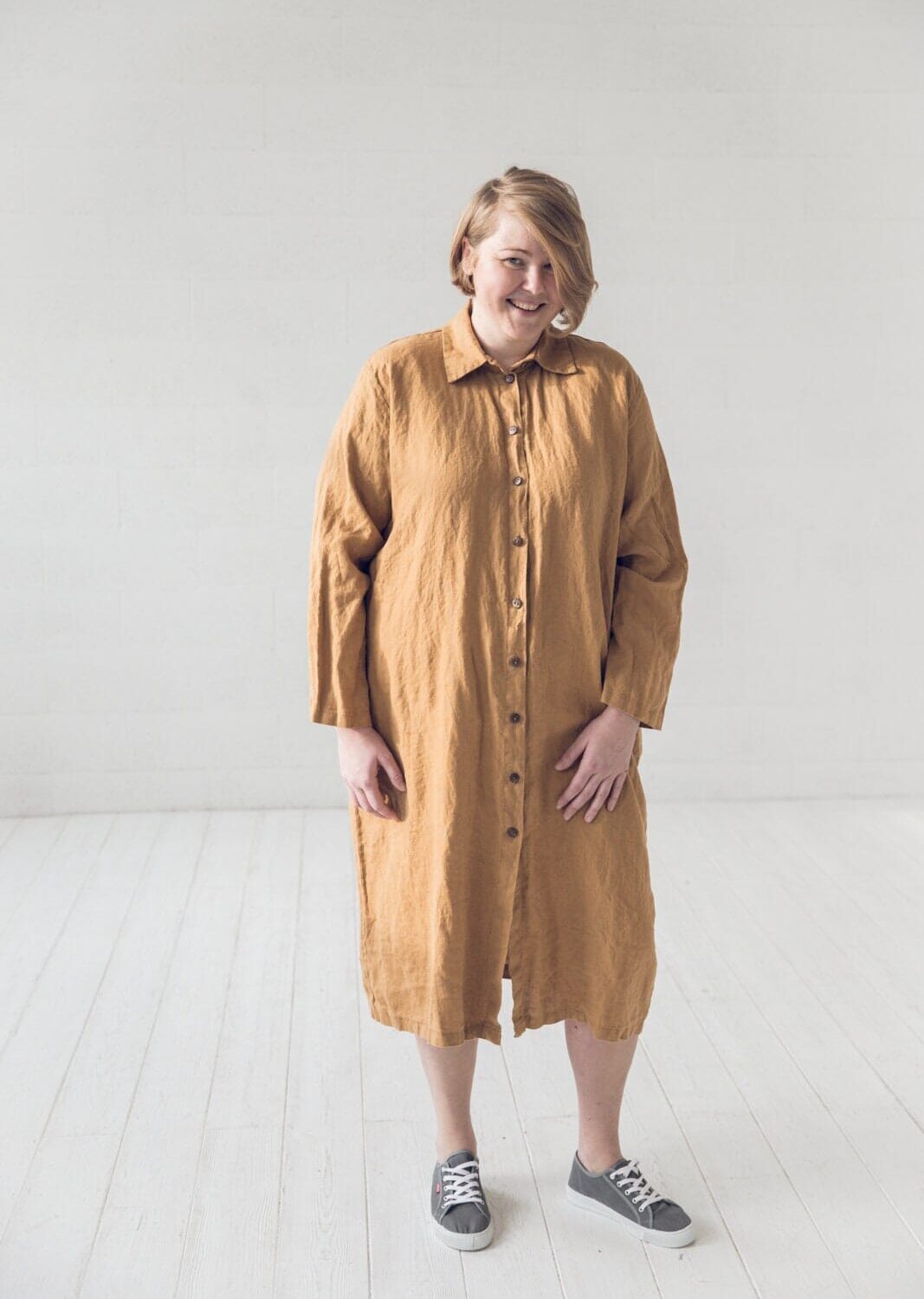 Oversized Linen Shirt Dress with Belt by Old Linen Mill.