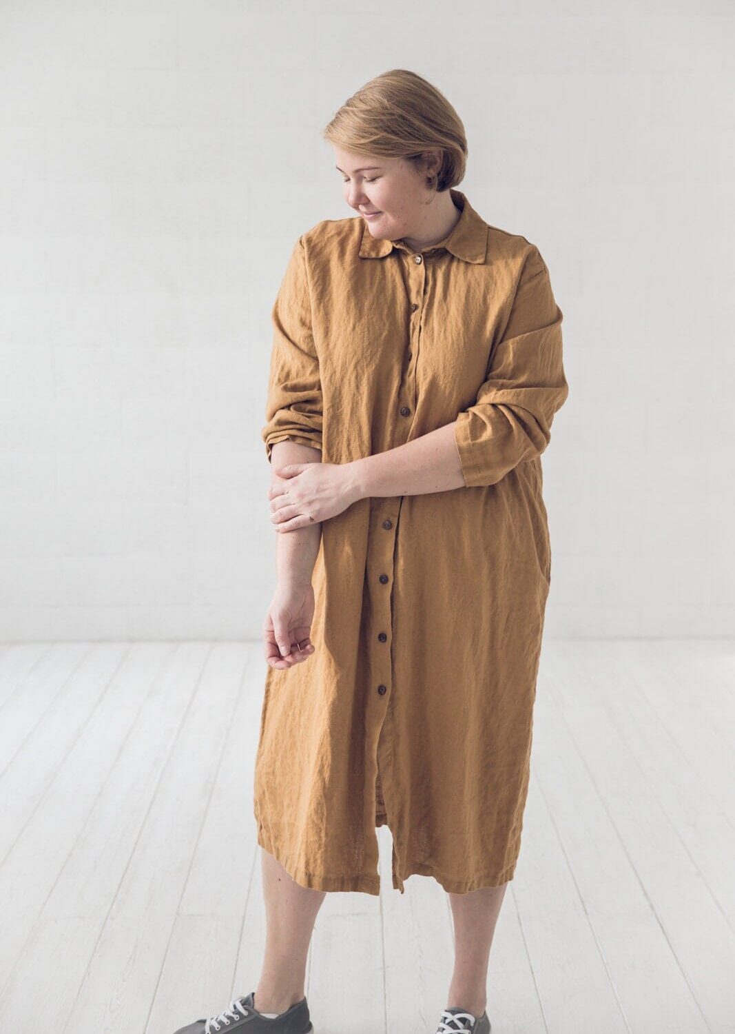 Oversized Linen Shirt Dress with Belt by Old Linen Mill.