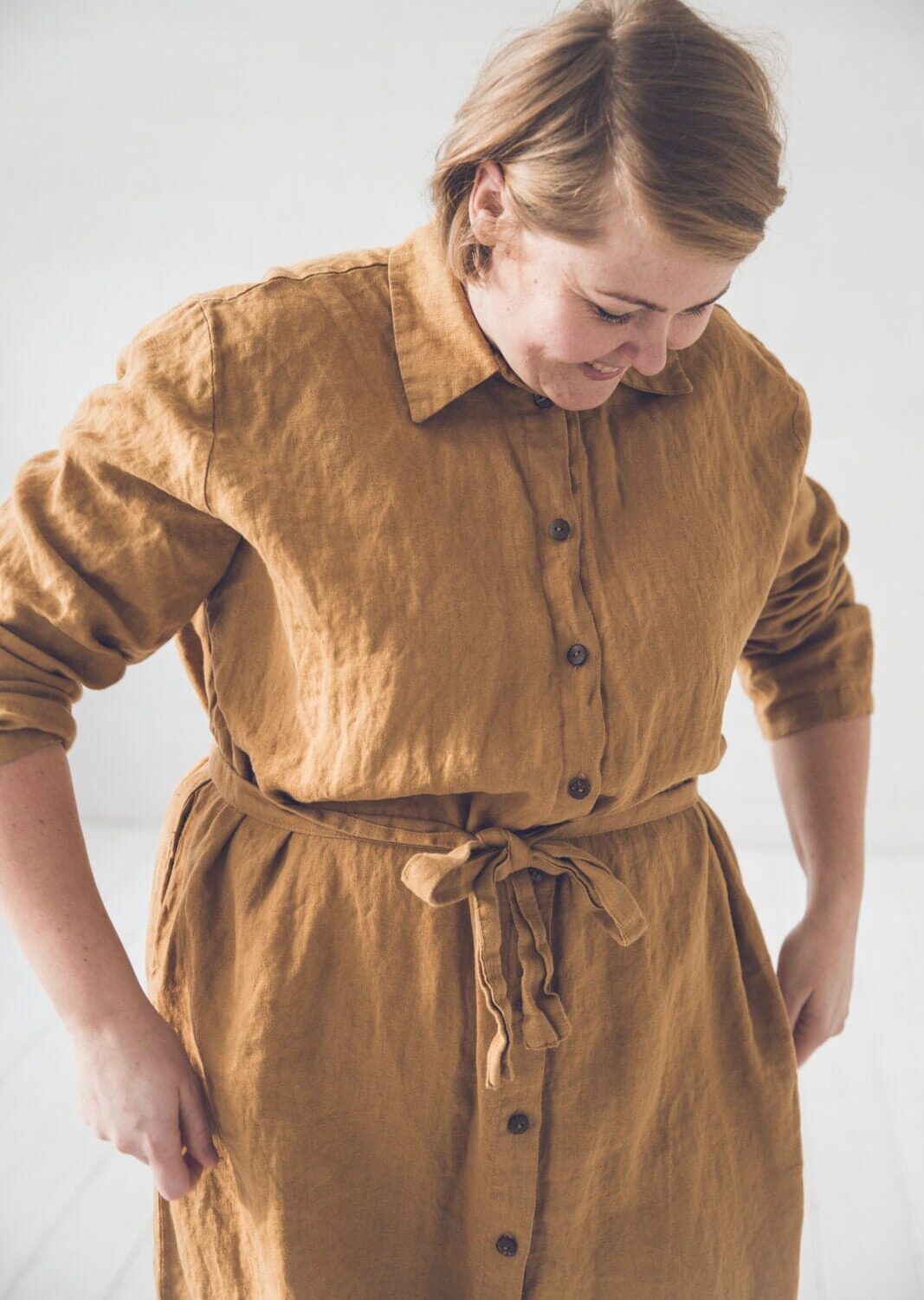Oversized Linen Shirt Dress with Belt by Old Linen Mill.