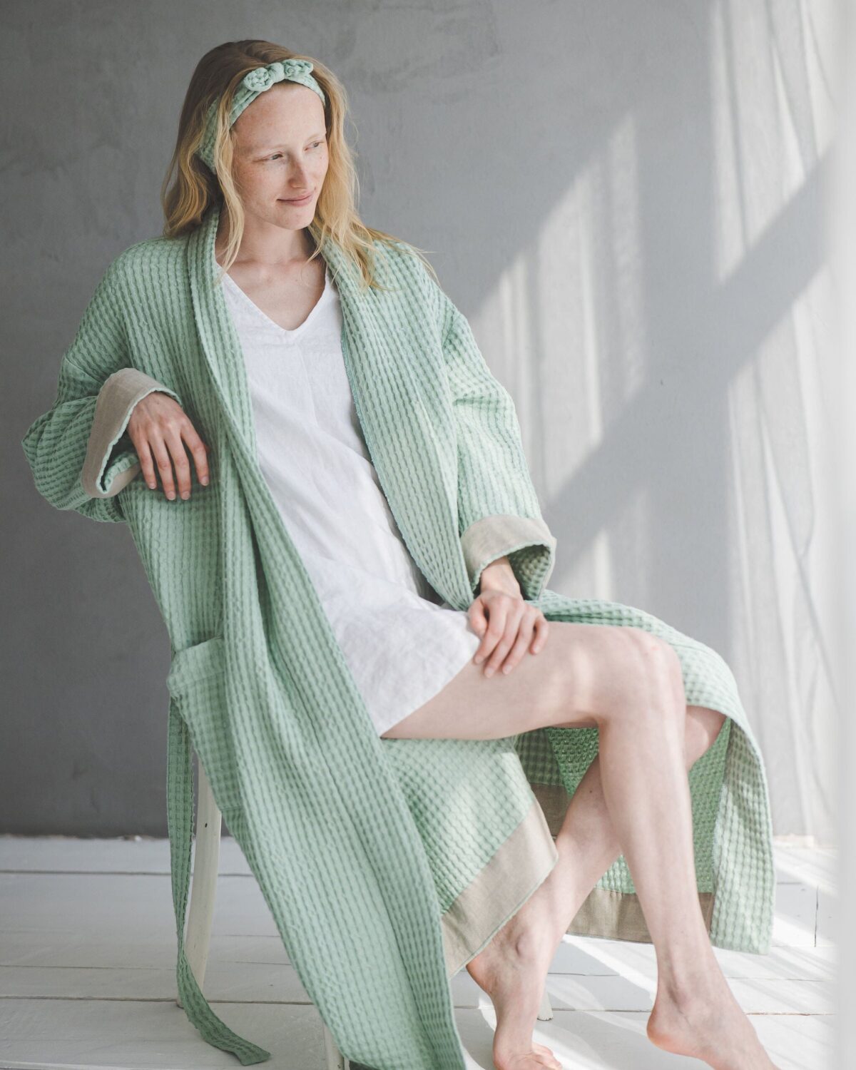 Waffle Linen Cotton Bathrobe by Old Linen Mill.