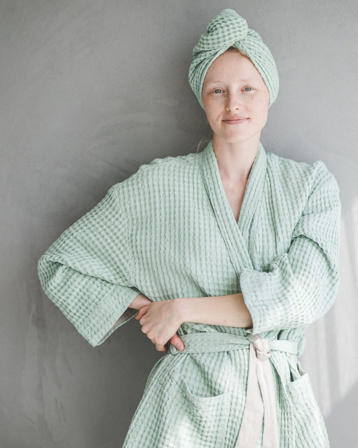 Waffle Linen Cotton Bathrobe by Old Linen Mill.