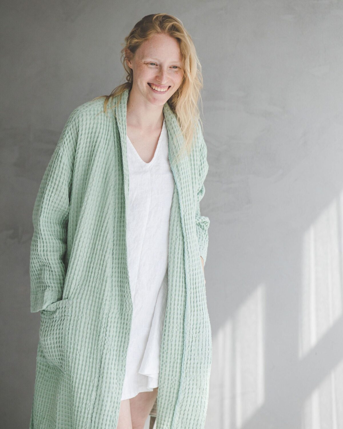Waffle Linen Cotton Bathrobe by Old Linen Mill.