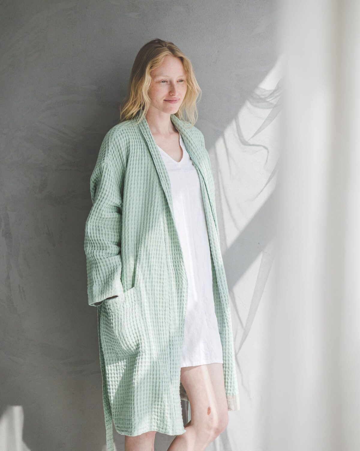Waffle Linen Cotton Bathrobe by Old Linen Mill.