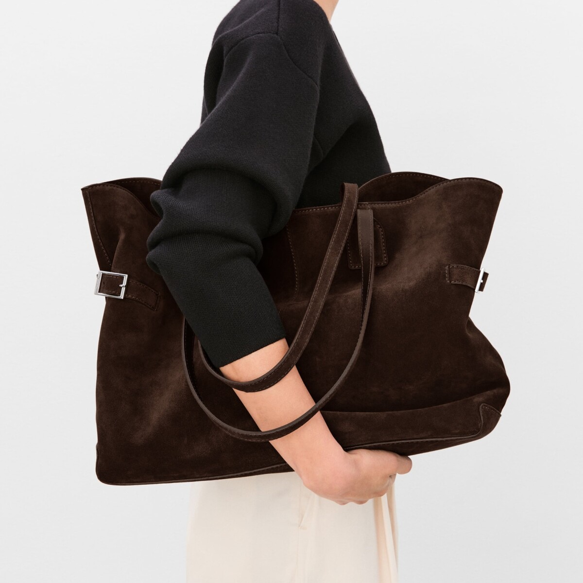 Lesley Tote Bag Suede Chocolate by Flattered.