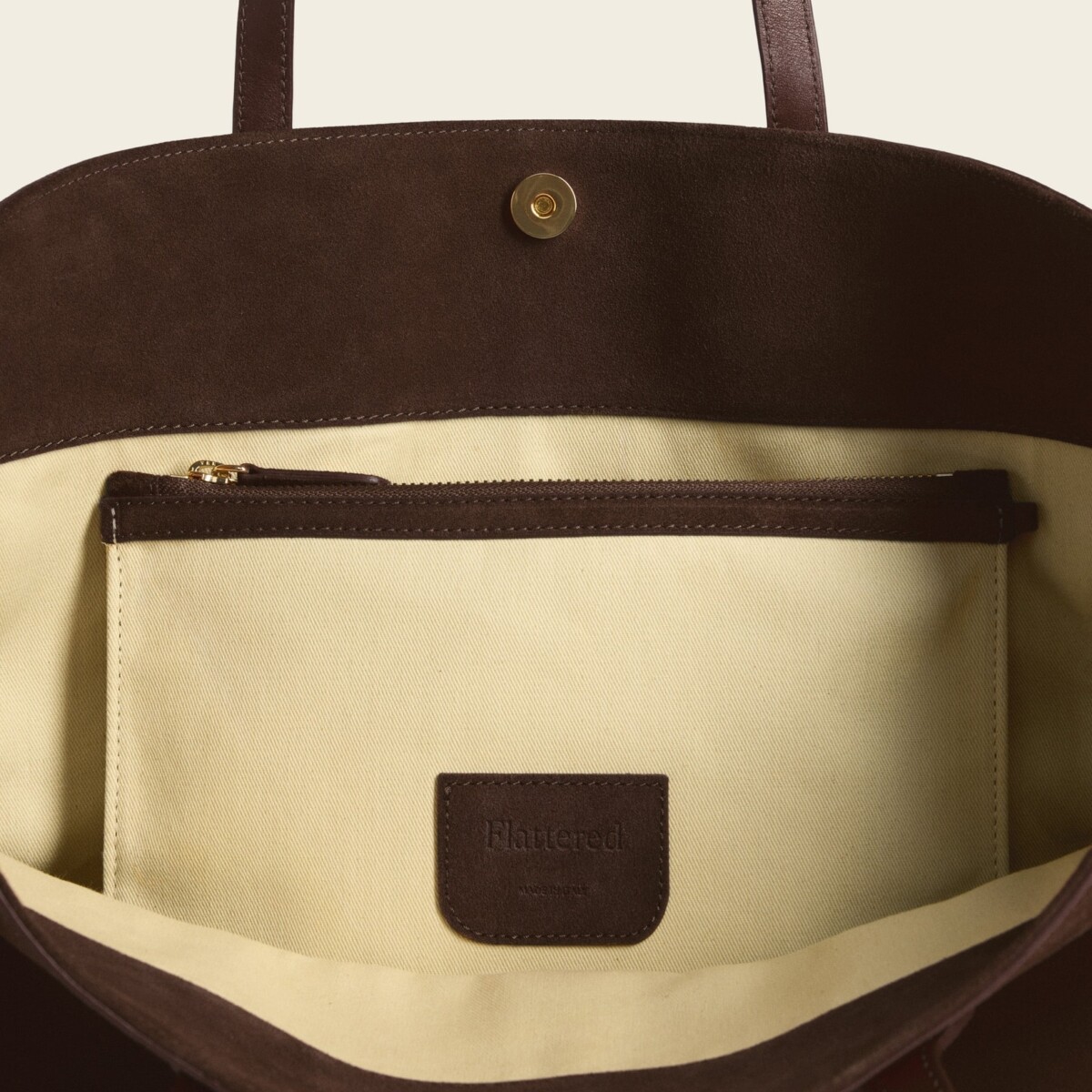 Lesley Tote Bag Suede Chocolate by Flattered.