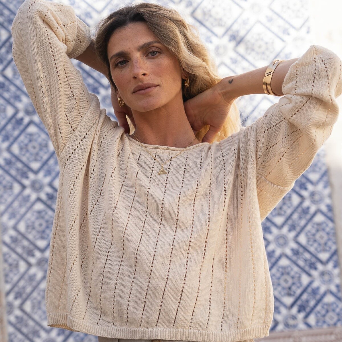 Sofie Beige Linen Sweater by Näz.