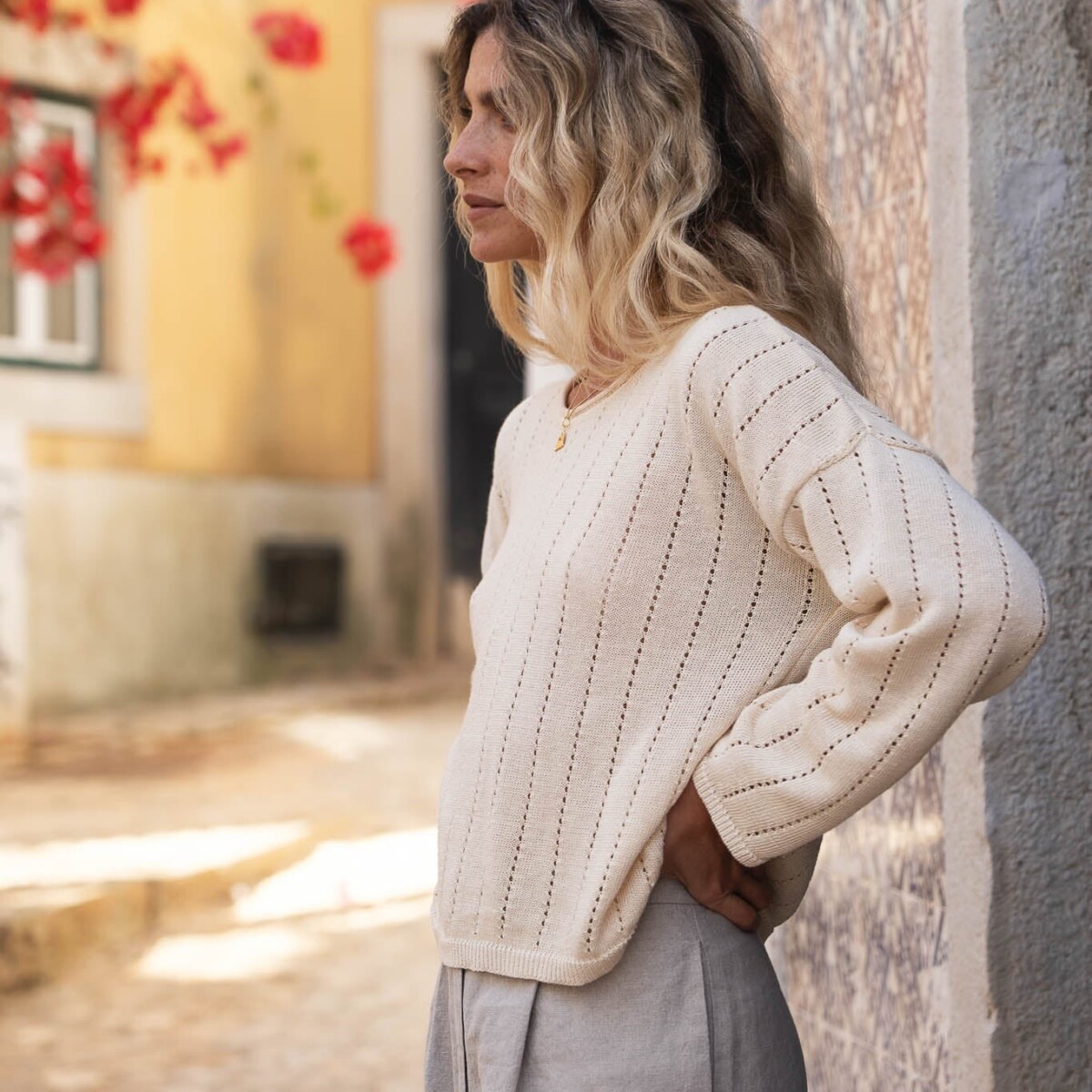 Sofie Beige Linen Sweater by Näz.