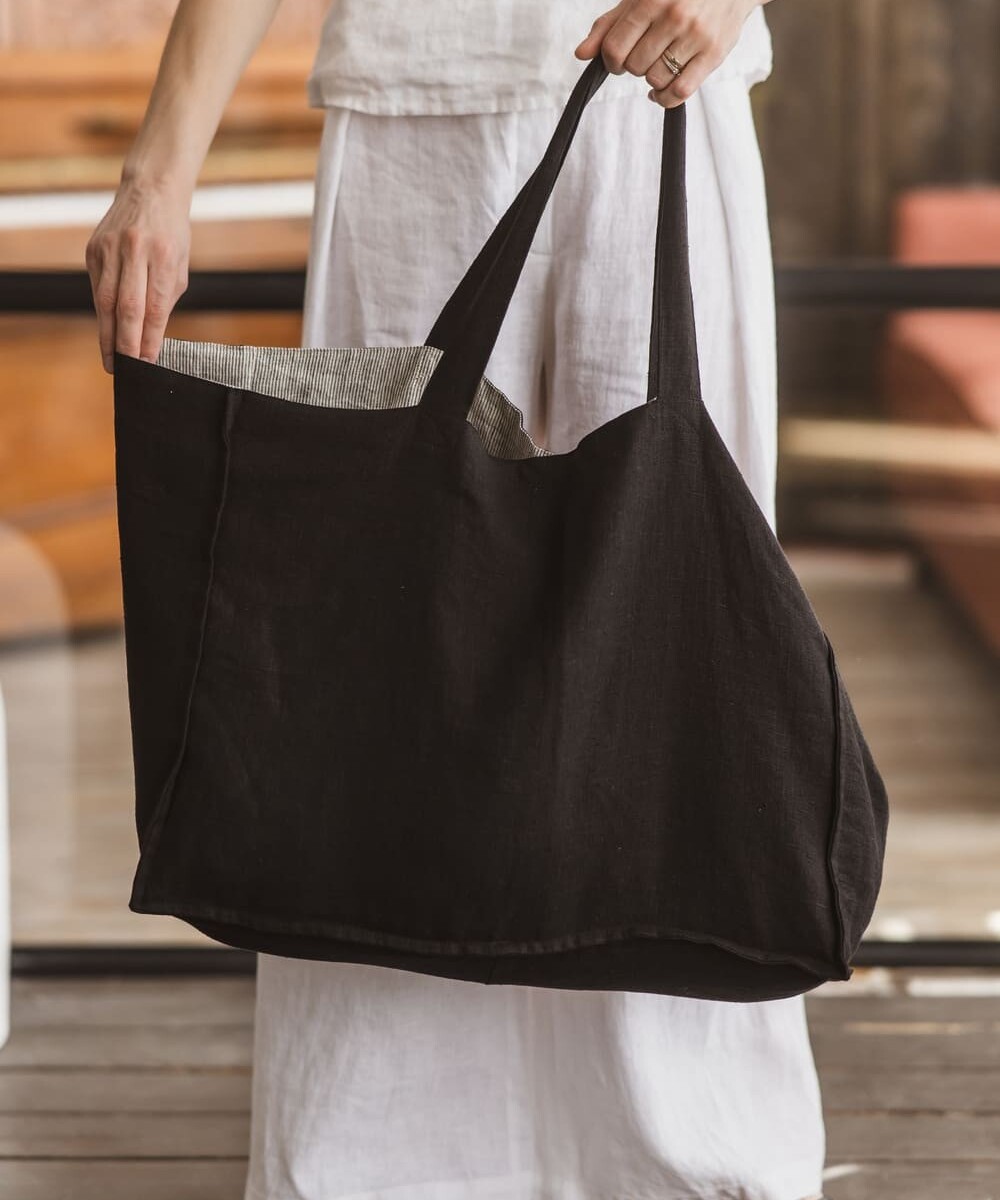 Black Linen Tote Bag by Old Linen Mill.