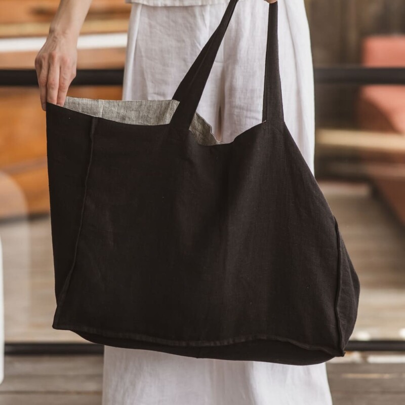 Black Linen Tote Bag by Old Linen Mill.