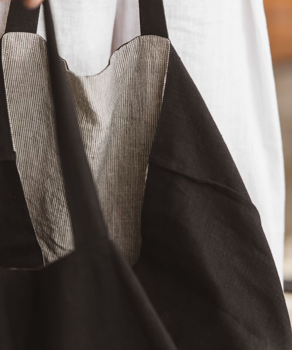 Black Linen Tote Bag by Old Linen Mill.