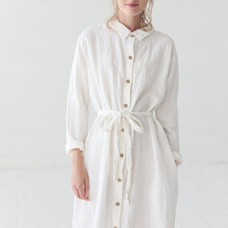 Linen Soft Long Dress with Belt by Old Linen Mill.
