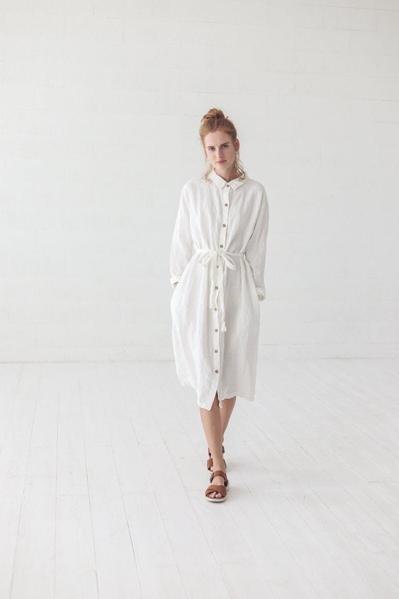 Linen Soft Long Dress with Belt by Old Linen Mill.