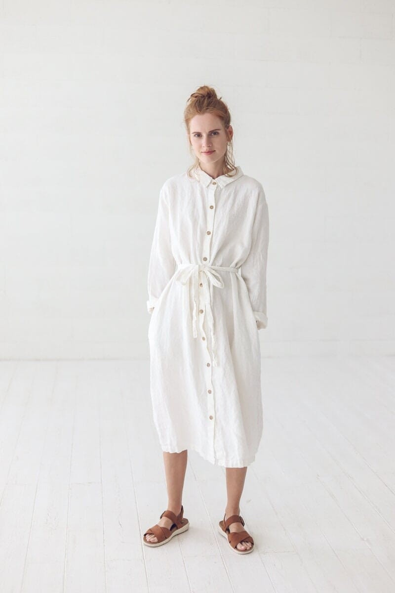 Linen Soft Long Dress with Belt by Old Linen Mill.
