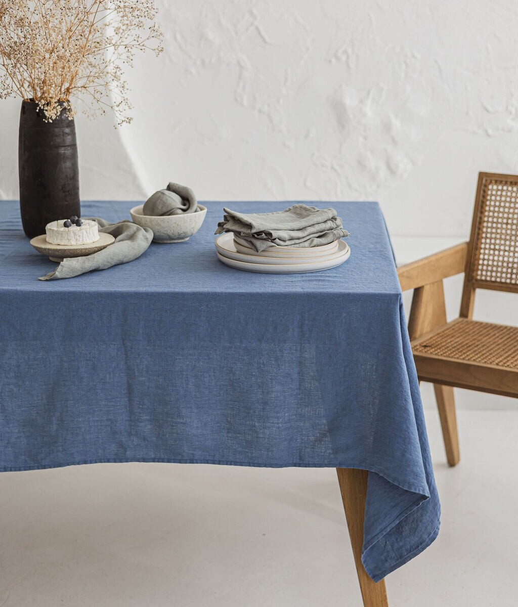 Ocean Blue Linen Tablecloth by Old Linen Mill.