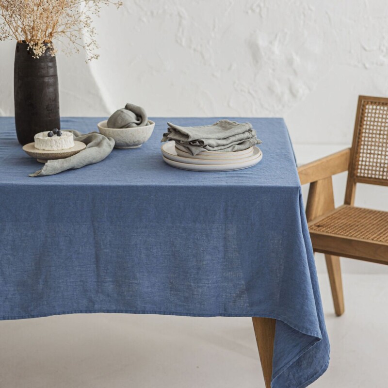 Ocean Blue Linen Tablecloth by Old Linen Mill.