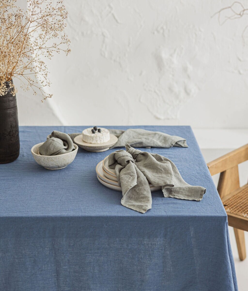 Ocean Blue Linen Tablecloth by Old Linen Mill.