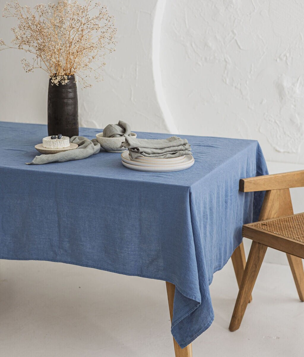 Ocean Blue Linen Tablecloth by Old Linen Mill.