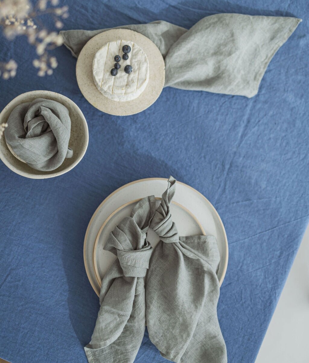 Ocean Blue Linen Tablecloth by Old Linen Mill.