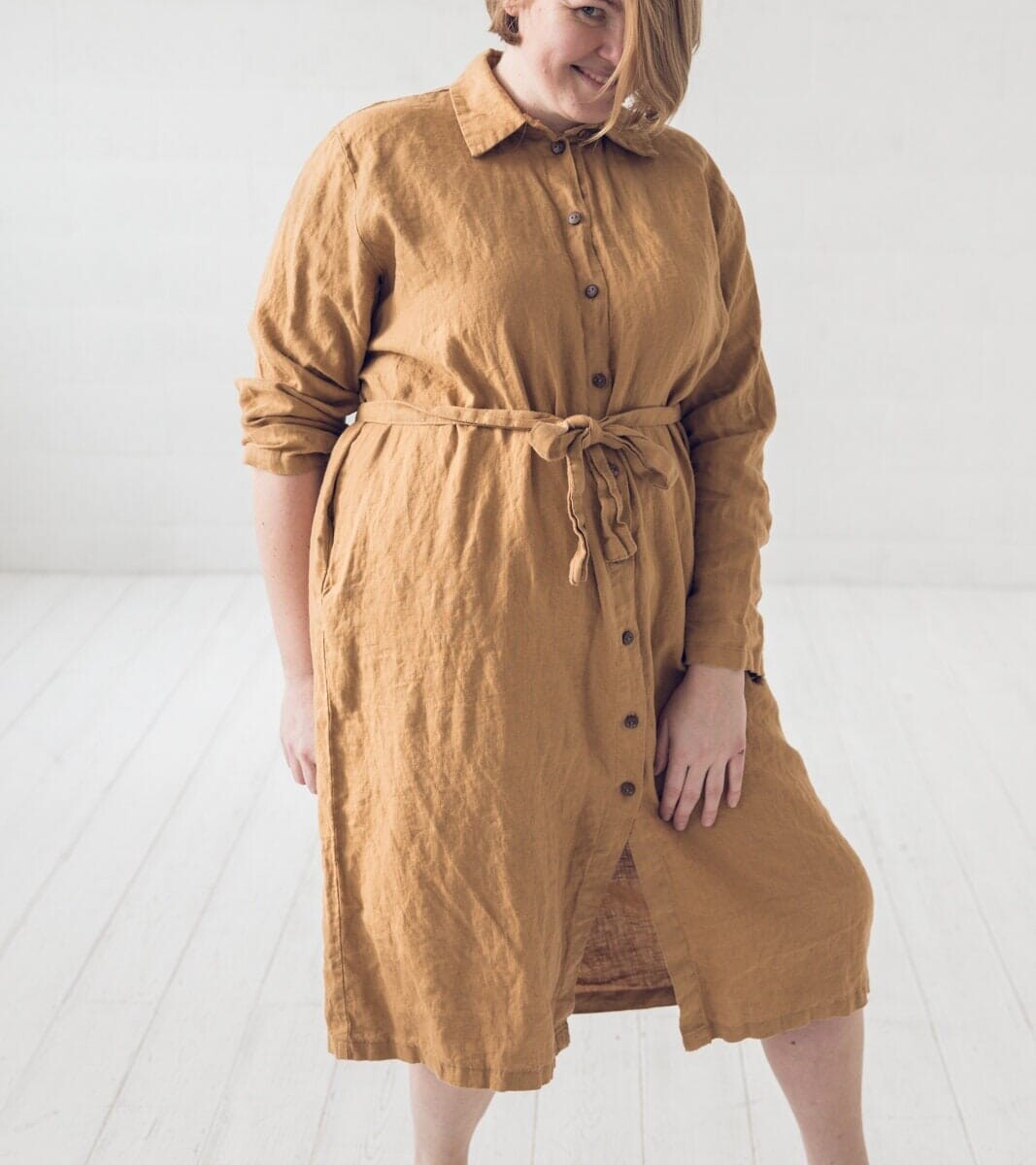 Oversized Linen Shirt Dress with Belt by Old Linen Mill.