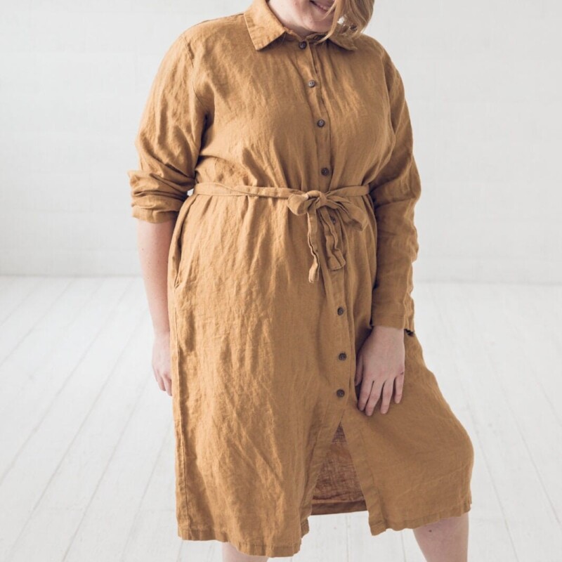 Oversized Linen Shirt Dress with Belt by Old Linen Mill.