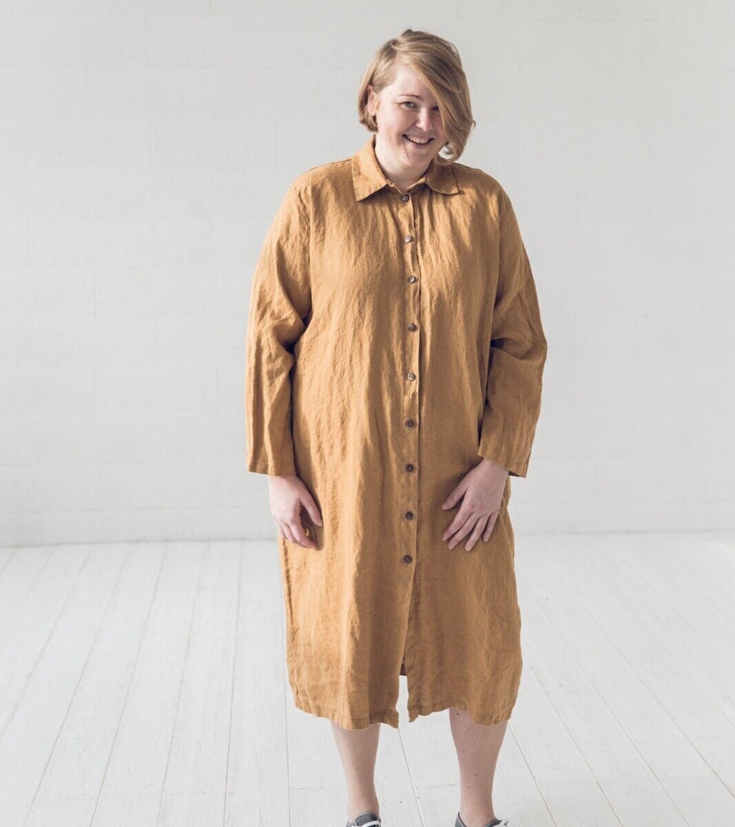 Oversized Linen Shirt Dress with Belt by Old Linen Mill.