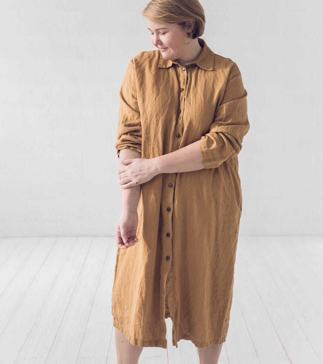 Oversized Linen Shirt Dress with Belt by Old Linen Mill.