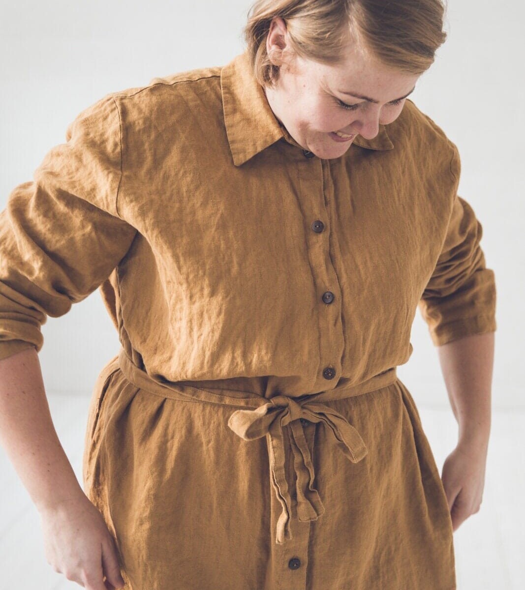 Oversized Linen Shirt Dress with Belt by Old Linen Mill.
