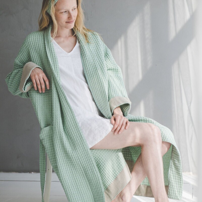 Waffle Linen Cotton Bathrobe by Old Linen Mill.