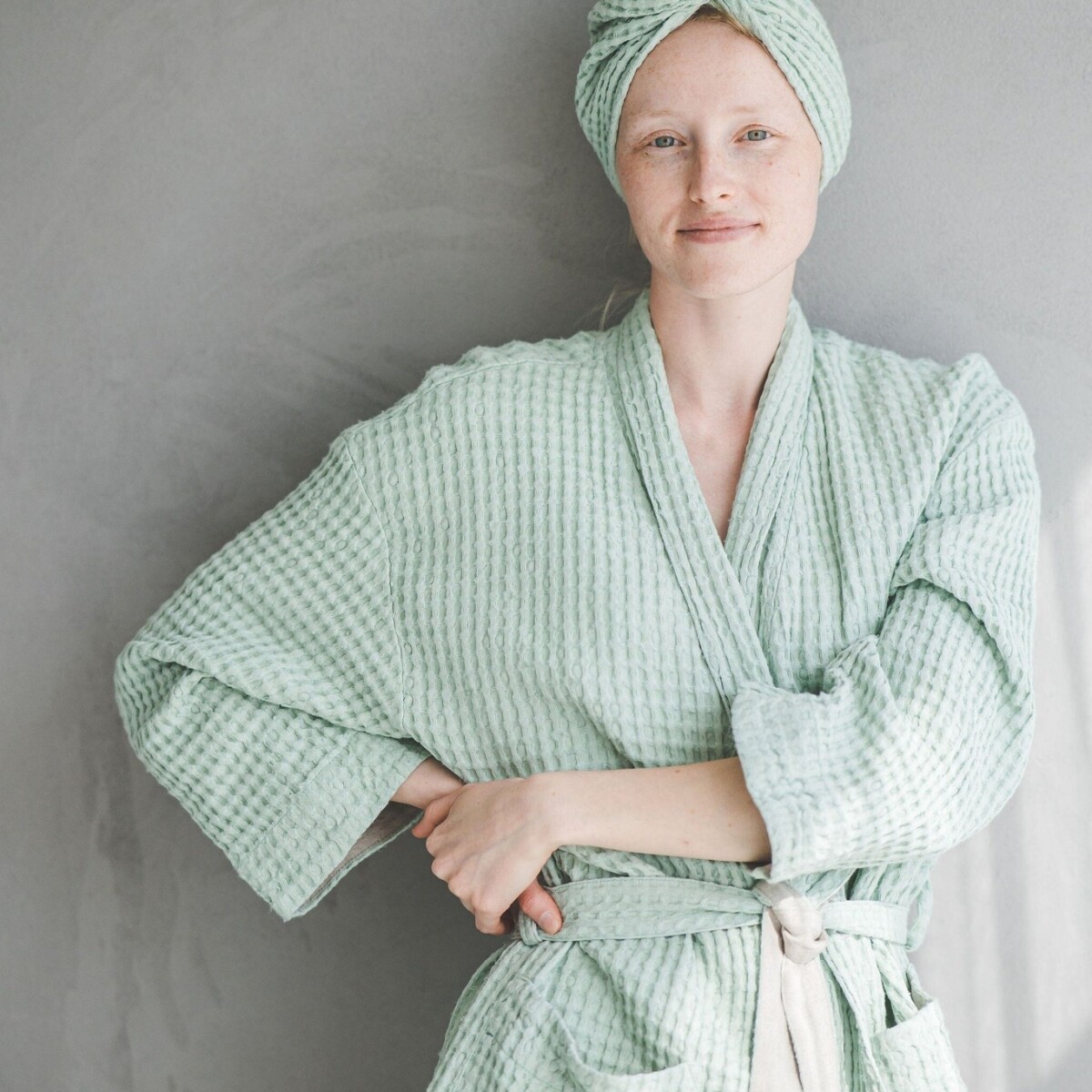 Waffle Linen Cotton Bathrobe by Old Linen Mill.