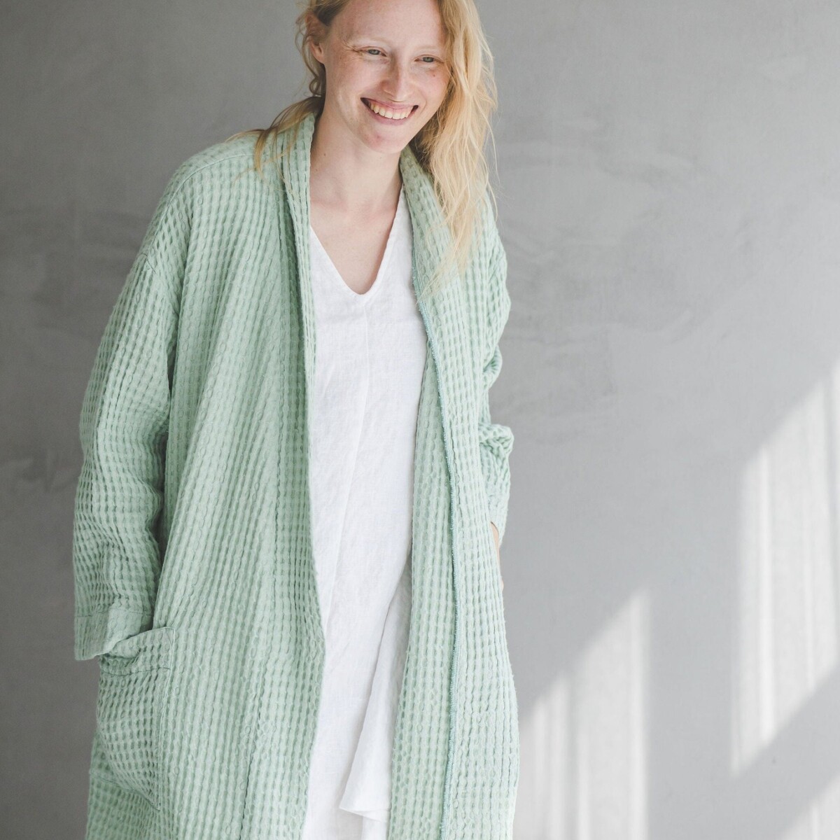 Waffle Linen Cotton Bathrobe by Old Linen Mill.