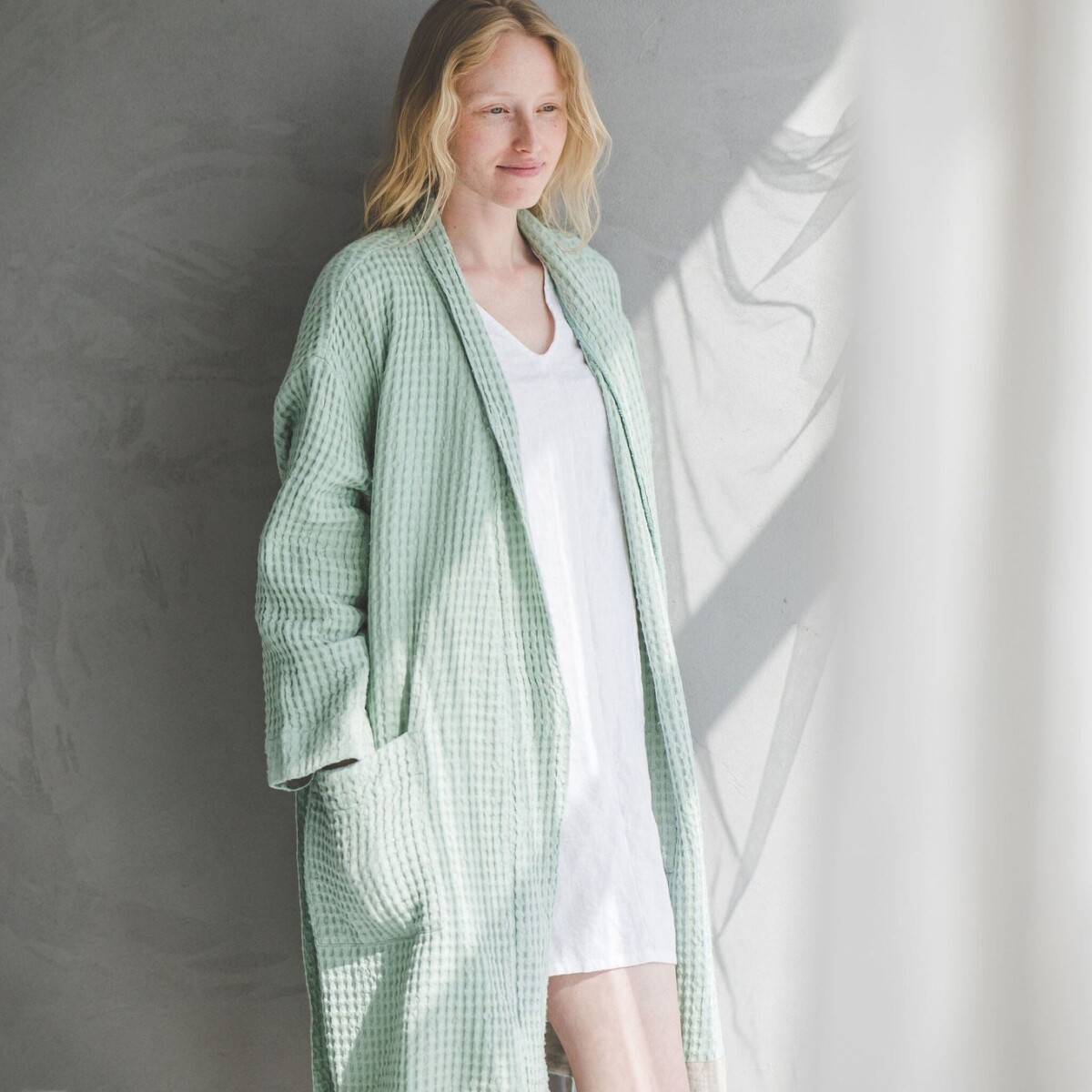Waffle Linen Cotton Bathrobe by Old Linen Mill.