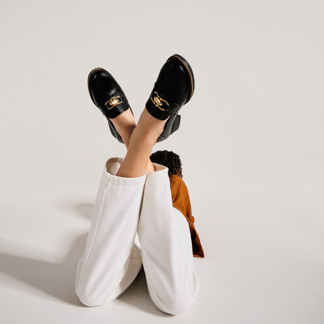 Meredith - Black Leather Loafers by Calla Shoes.