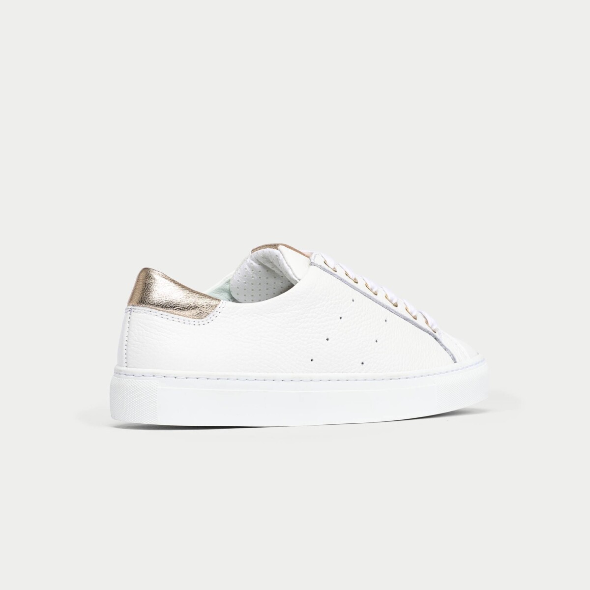 Star - Grain White Leather & Champagne Wide Fit Trainers by Calla Shoes.