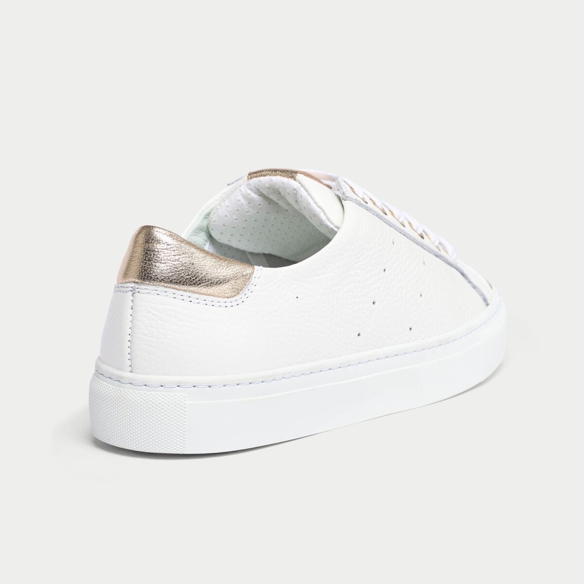 Star - Grain White Leather & Champagne Wide Fit Trainers by Calla Shoes.