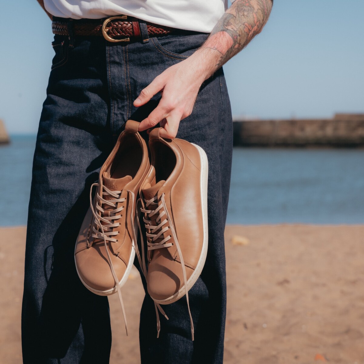 WALKLEY Barefoot Low Top Horween Natural Leather Sneaker by Goral.
